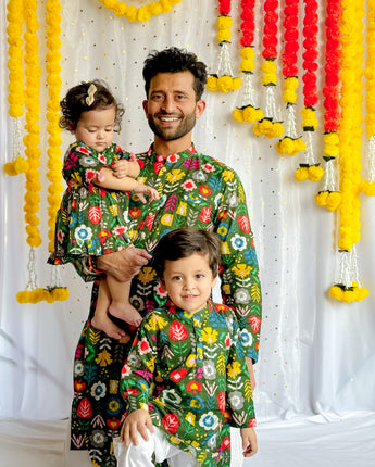 Twinning Duo of Father and Son| Green Patola| Pure Cotton
