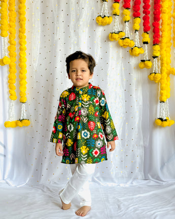 Twinning Duo of Father and Son| Green Patola| Pure Cotton
