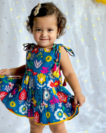 Stylish Twinning Ethnic Wear for Father and Daughter| Blue Patola| Pure Cotton