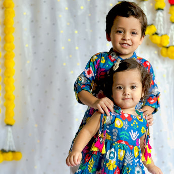 Matching Sibling Twinning Outfits| Blue Patola| Pure Cotton