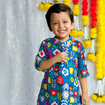 Matching Full Kurta Pyjama Set for Father and Son| Blue Patola| Pure Cotton|