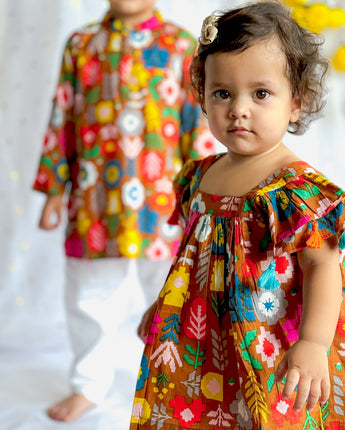 Kids Matching Twinning Attire| Mustard Patola| Pure Cotton