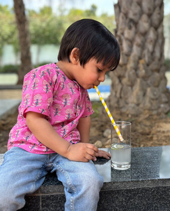 Cotton Boys Kurta Shirt Pink Boota