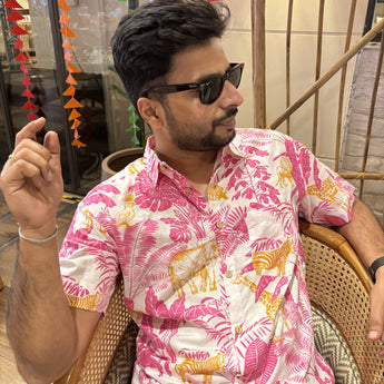 Hawaiian Shirt for men| Pink Jungle|Pure Cotton