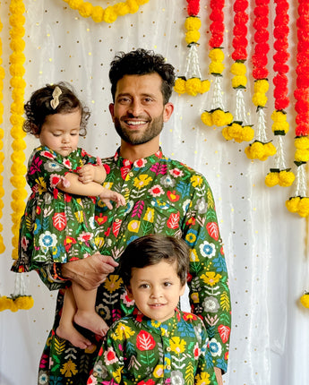Father and Daughter Festive Twinings Outfit| Green Patola| Pure Cotton