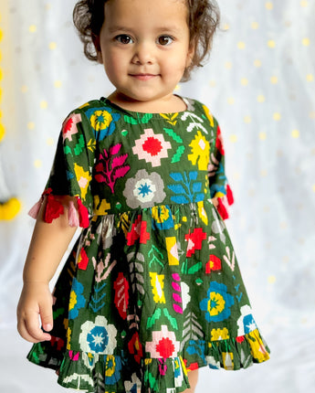 Father and Daughter Festive Twinings Outfit| Green Patola| Pure Cotton