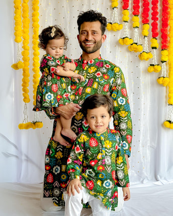 Designer Kurta Pajama Set for Men| Green Patola| Pure Cotton