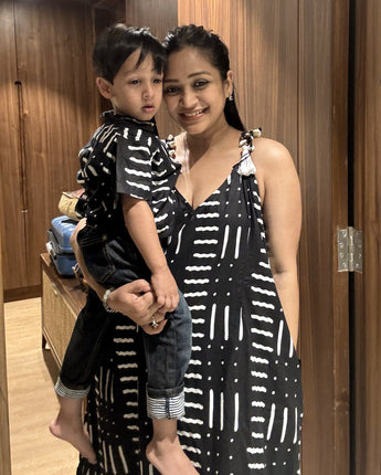 Adorable Twinning Outfit for Mother and Son |Black Party Waves | Pure Cotton