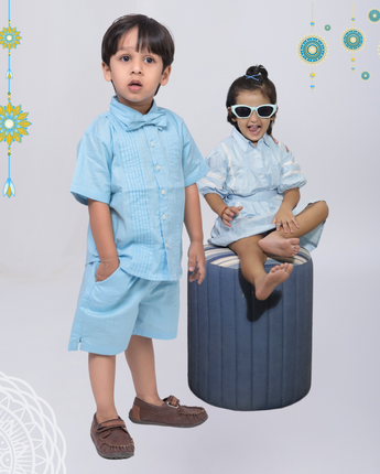 Tiffany blue Sibling Twinning Outfits | Pure linen