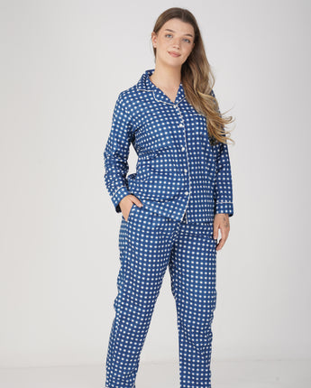 Blue Checkerboard| Adult Nightsuit Set| Pure Cotton