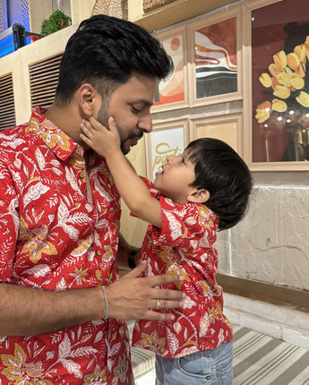 Matching Twinning Outfits for Father and Son |Floral Firework| Pure Cotton