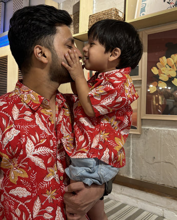 Matching Twinning Outfits for Father and Son |Floral Firework| Pure Cotton
