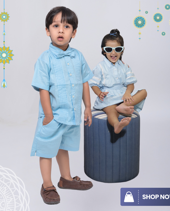 Tiffany blue Sibling Twinning Outfits | linen
