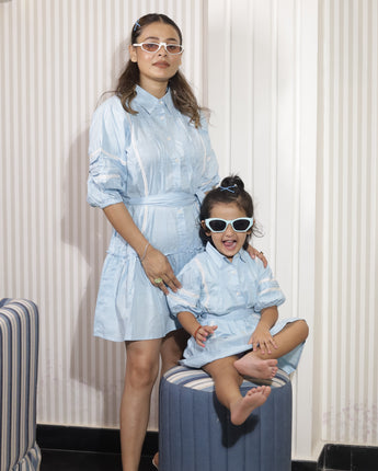 Tiffany Blue Twinning Dresses for Mother and Daughter| Linen and Laces