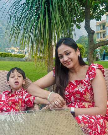 Matching Cool Party Twinning Outfit for Mother and Son| Floral Firework| Pure Cotton