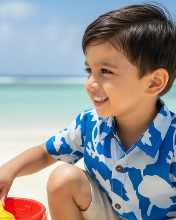 Cotton Boys Kids Shirt Flower Power Blue