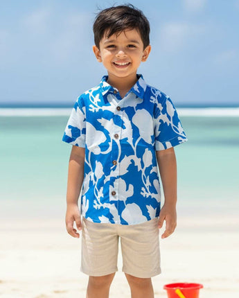 Cotton Boys Kids Shirt Flower Power Blue