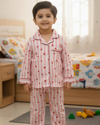 Pink Hearts | Kids Night suit Set |Pure Cotton