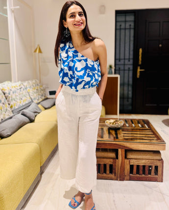 One Shoulder Top for Women| Power Blue | Pure Cotton