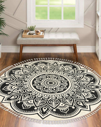 Boho Chakra Rug & Meditation Mat Black & Beige