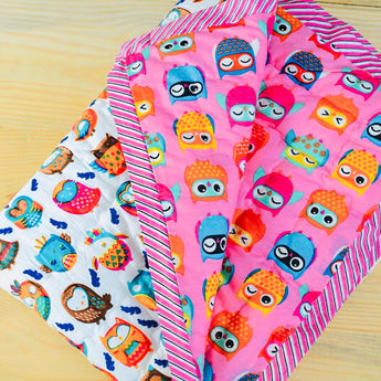 Reversible Character Quilt- Wise Owl - Pink & White