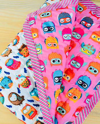 Reversible Character Quilt- Wise Owl - Pink & White