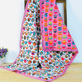 Reversible Character Quilt- Wise Owl - Pink & White
