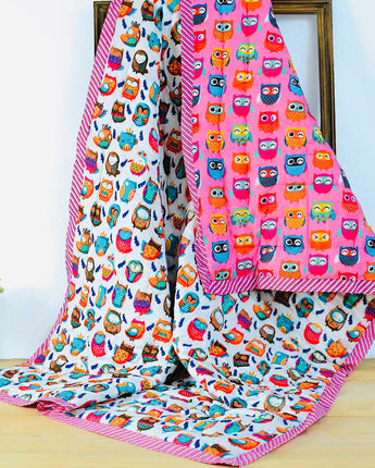 Reversible Character Quilt- Wise Owl - Pink & White