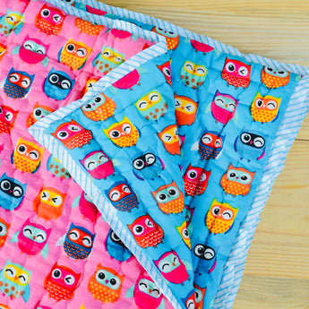 Reversible Character Quilt- Wise Owl - Blue & Pink