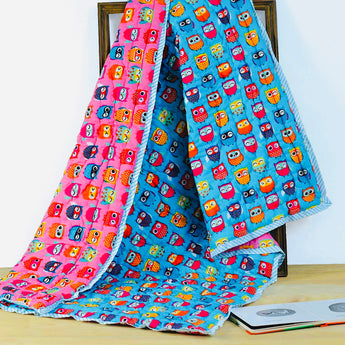 Reversible Character Quilt- Wise Owl - Blue & Pink