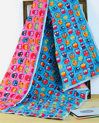 Reversible Character Quilt- Wise Owl - Blue & Pink