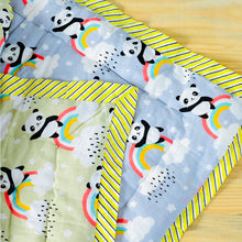 Load image into Gallery viewer, Reversible Character Quilt- Rainbow Panda- Grey &amp; Muddy Yellow
