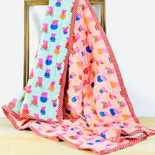 Load image into Gallery viewer, Reversible Character Quilt- Peppa Piggy- Peach &amp; Green
