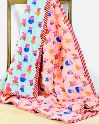 Reversible Character Quilt- Peppa Piggy- Peach & Green