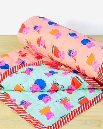 Reversible Character Quilt- Peppa Piggy- Peach & Green