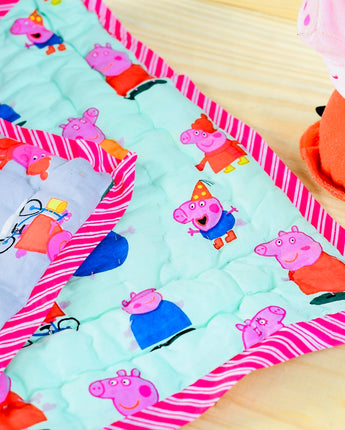 Reversible Character Quilt- Peppa Piggy- Grey & Green
