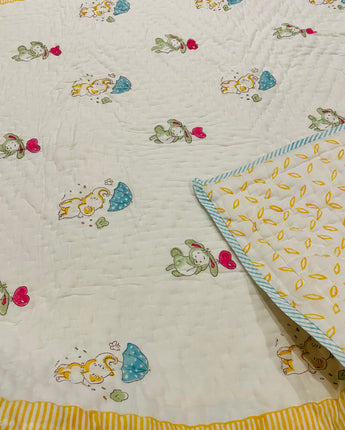 Block Print Reversible Quilt- Hathi mere Saathi