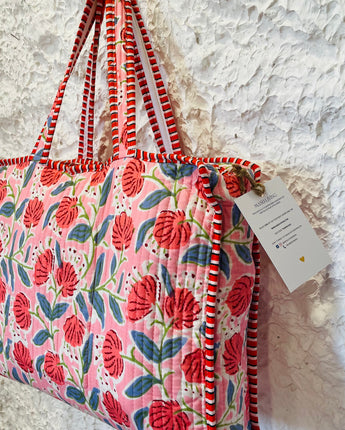 Jumbo Boho Quilted Bag- Lilies