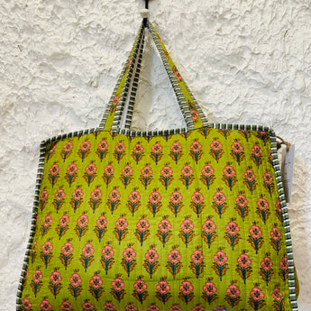 Jumbo Boho Quilted Bag- Carnations Green