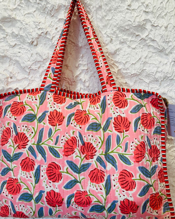 Jumbo Boho Quilted Bag- Lilies