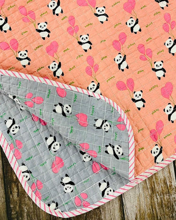 Super Fine Baby Quilt- Flying Pandas Grey