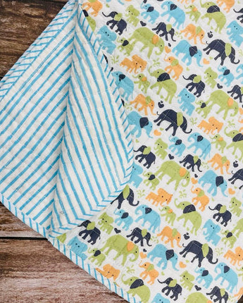 Super Fine Baby Quilt- Baby Elephants Blue