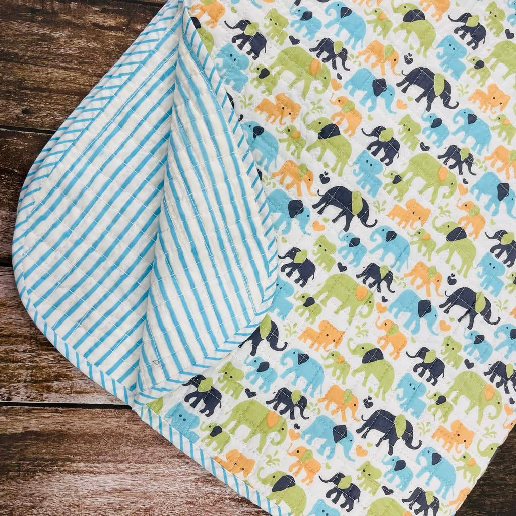Super Fine Baby Quilt- Baby Elephants Blue