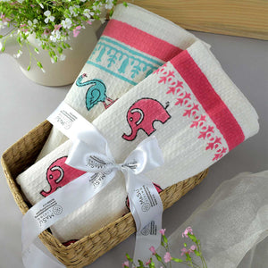 Blue Flamingo & Pink Elephant Bath Towel- Set of 2