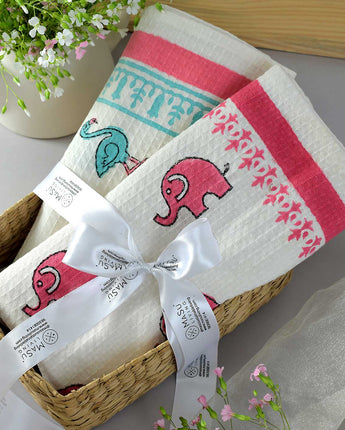 Blue Flamingo & Pink Elephant Bath Towel- Set of 2
