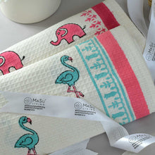 Load image into Gallery viewer, Blue Flamingo &amp; Pink Elephant Bath Towel- Set of 2
