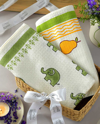 Yellow Pear & Green Elephant Bath Towel- Set of 2