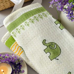 Yellow Pear & Green Elephant Bath Towel- Set of 2