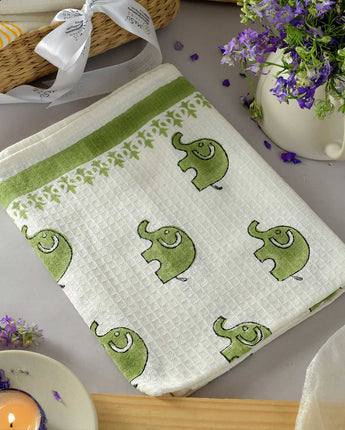 Green Elephants Bath Towel