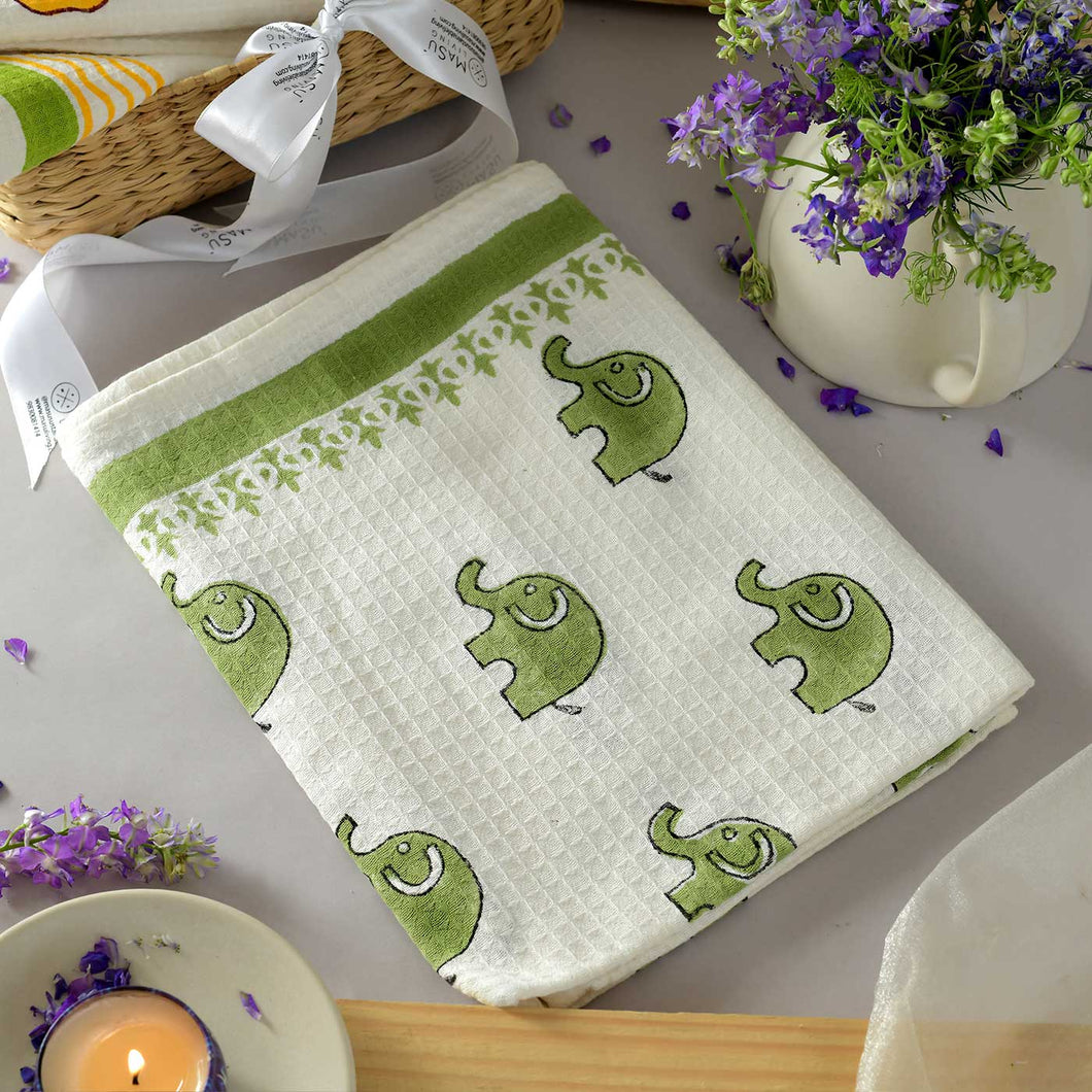 Green Elephants Bath Towel